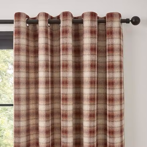 Curtina Everett Jacquard Woven Check Eyelet Curtains, Red and Silver, Width: 117 cm, Drop: 137 cm – 3