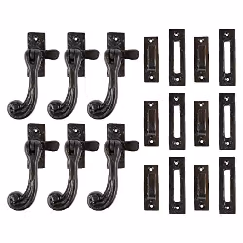 Hammer and Tongs Rustic Window Fastener, Left Handed, Matt Black Iron, Pack of 6, W: 45 mm, H: 110 mm – 1