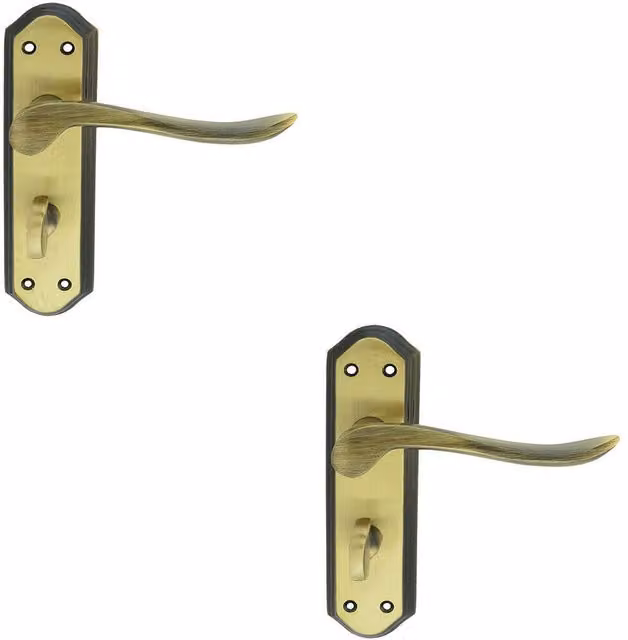 Loops 2x Pair Curved Lever on Sculpted Bathroom Backplate in Florentine Bronze, W: 180 mm, H: 48 mm
