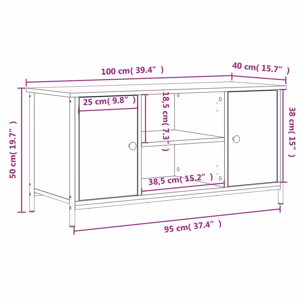 Berkfield Home TV Cabinet in Sonoma Oak, W/D/H: 100 x 40 x 50 cm – 4