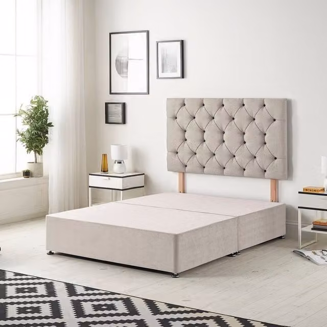 Somnior Beds Ltd Silver Velvet Upholstered Divan Bed Base with Drawers, W/D/H: 90 x 190 x 34.5 cm