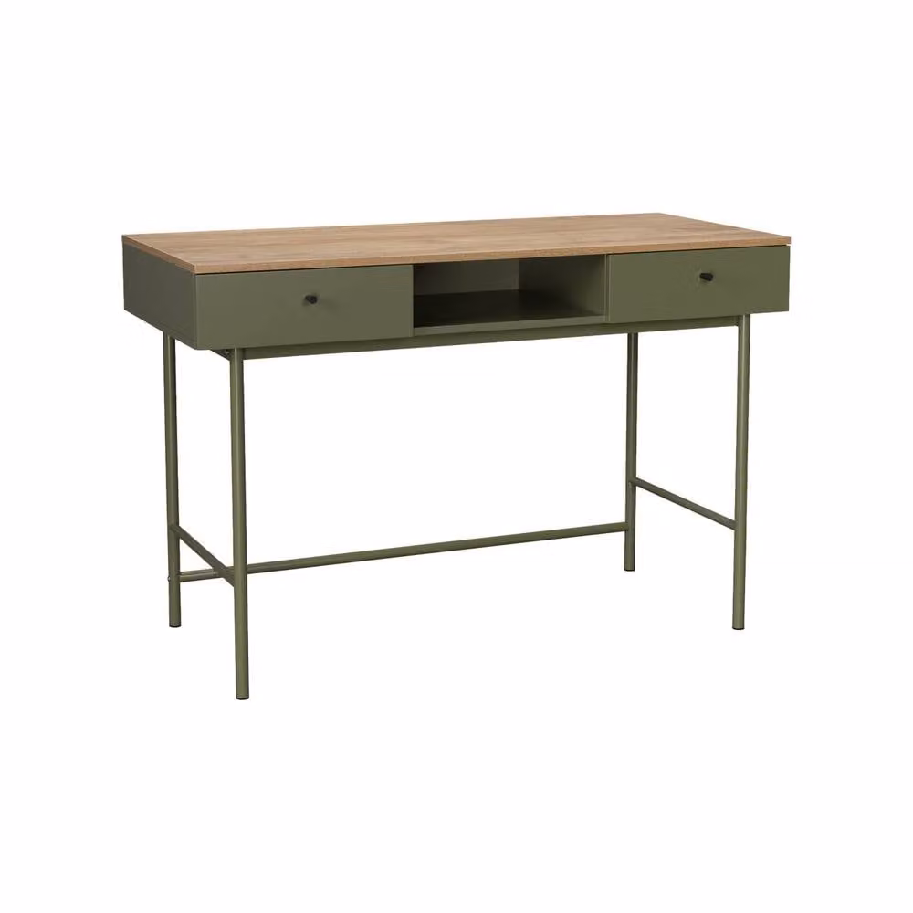 sweeek Modern Writing Desk with 2 Drawers and 1 Compartment in Khaki Wood and Iron – 2