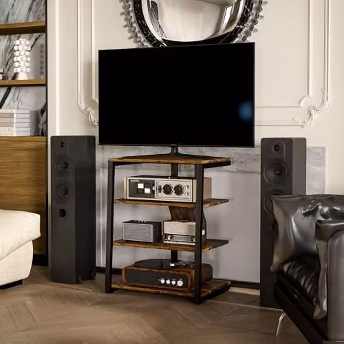 HOMCOM 4-Tier HiFi Stand Media Storage Shelf in Rustic Brown – 8