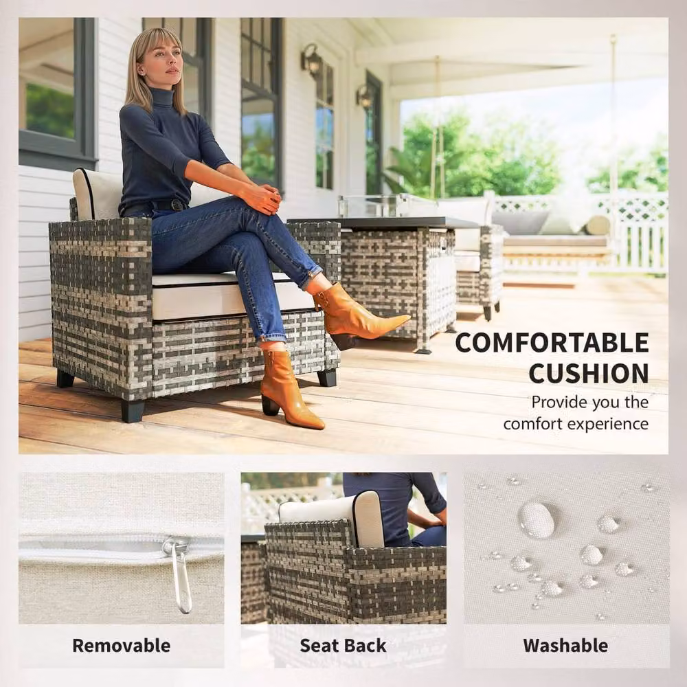 Wyld Haus Nerato Grey 4 Seater Rattan Garden Sofa Set with Gas Fire Pit Table – 5