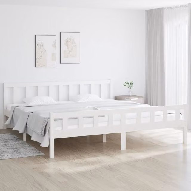 Berkfield Home White Solid Pine Wood Bed Frame W/D/H: 160 x 200 cm