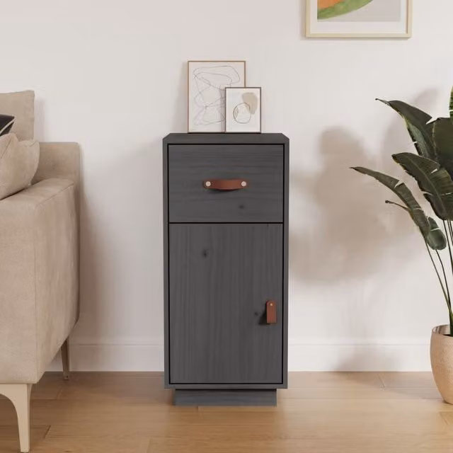 Berkfield Home Grey Solid Wood Pine Sideboard, W/D/H: 34 x 40 x 75 cm – 1