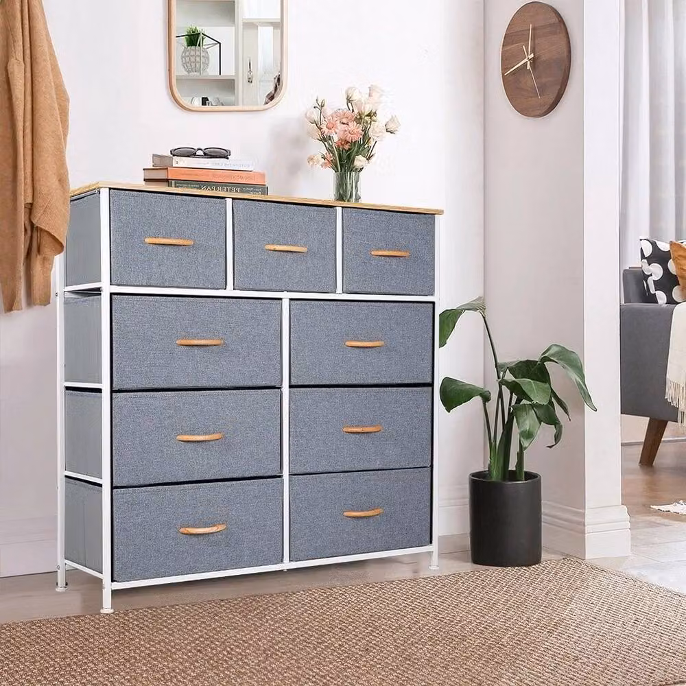 KORVIXA Modern Grey and White Tall Dresser with 9 Drawers W/D/H: 100 x 100 x 100 cm – 3
