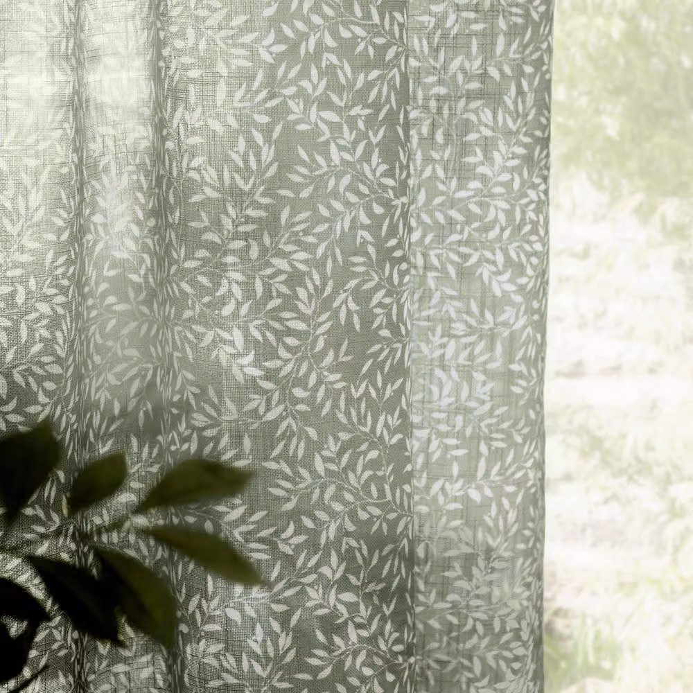Yard Perrie Leaf Sheer Woven Tab Top Curtain Panel in Green, Width: 140 cm – 2
