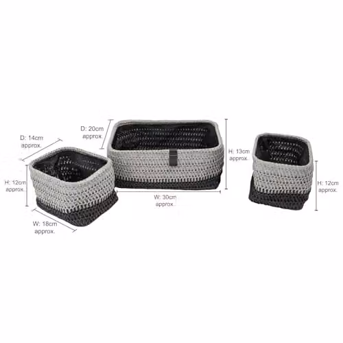 JVL Kenzi Set of 3 Open Weave Fabric Storage Baskets with Handles, Multicolour, W/D/H: 20 x 13 x 20 cm – 7
