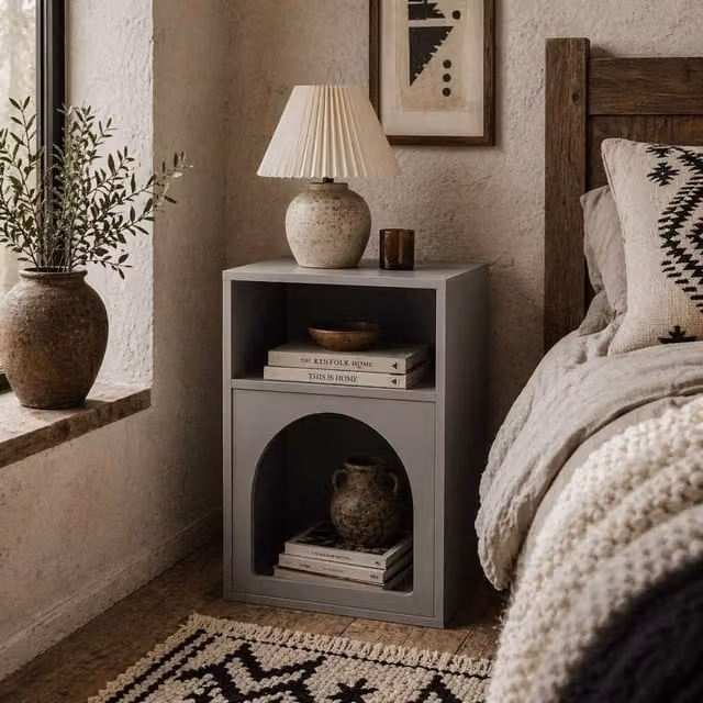 Wyld Haus Sarayo Faco Grey Bedside Table with 2 Open Compartments, W/D/H: 40 x 30 x 60 cm