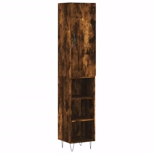 vidaXL Industrial Highboard in Smoked Oak, Brown Engineered Wood and Metal, W/D/H: 34.5 x 34 x 180 cm