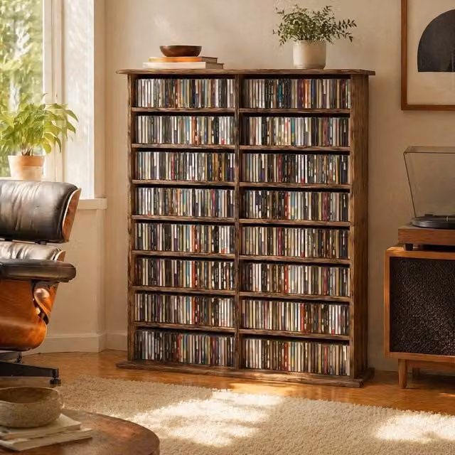 STILVORA CD Storage Tower with 12 Adjustable Shelves in Brown