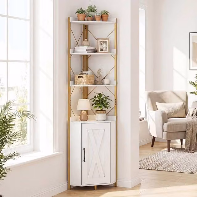 FORGEVIO Modern 6-Tier Corner Storage Shelf and Display Rack in White Metal – 1