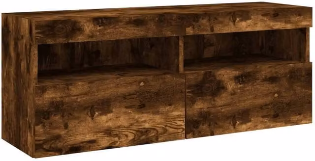 Berkfield Home TV Wall Cabinet with LED Lights in Smoked Oak Brown, W: 100 cm, D: 30 cm, H: 40 cm – 1