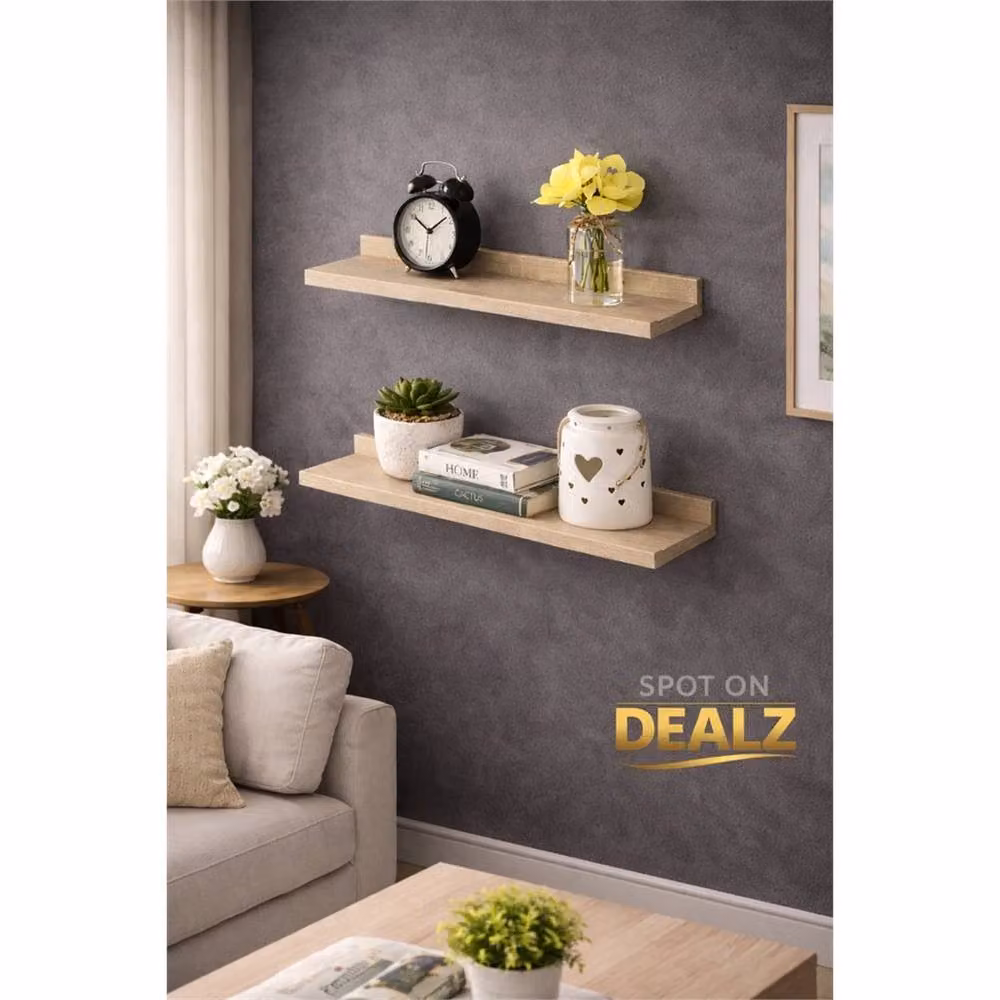 PAWNORA Set of 2 Wall Mounted Shelves in Light Oak, Width: 80 cm – 2