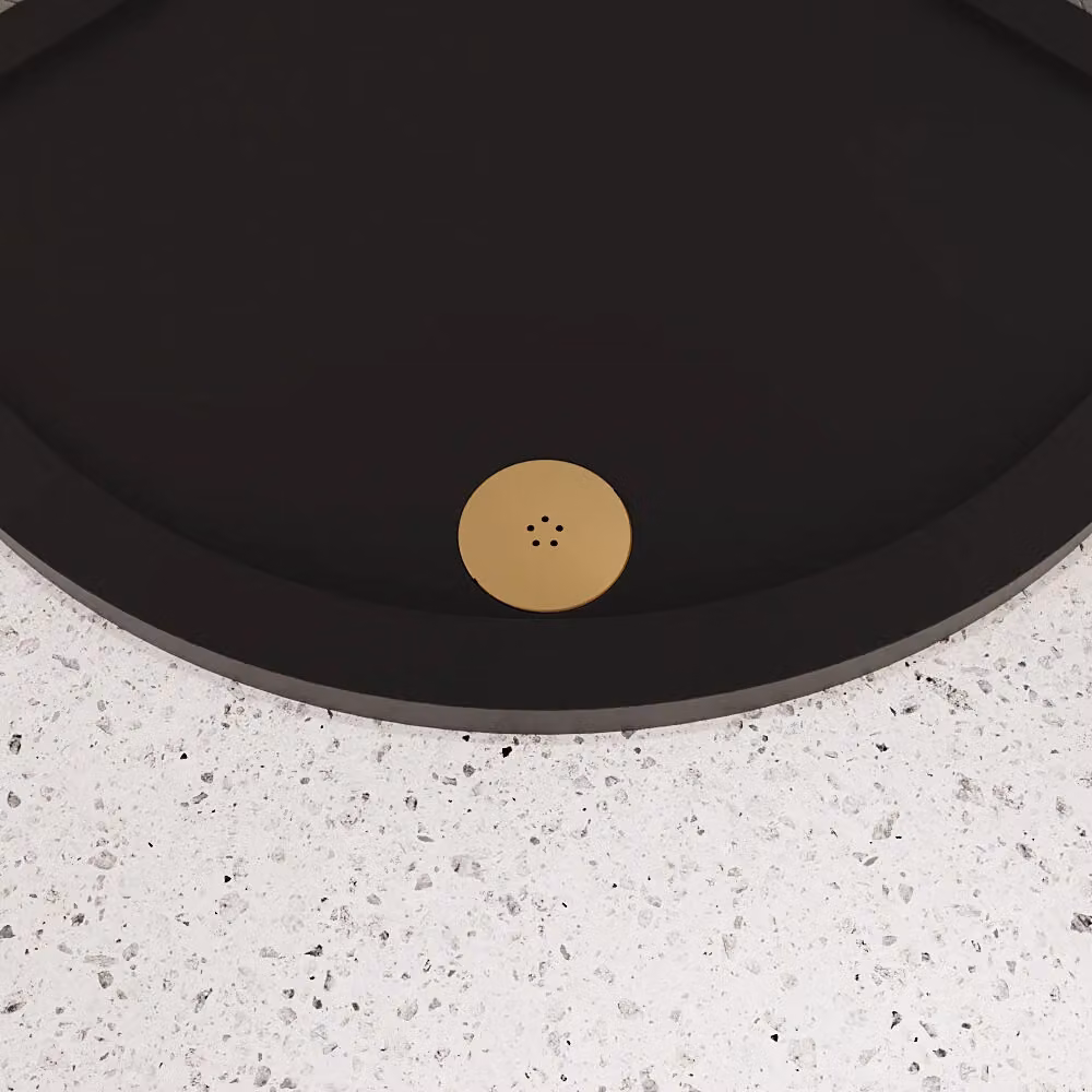 Balterley Resin Corner Shower Tray with 90mm Mega Flow Waste in Brushed Brass and Black – 2