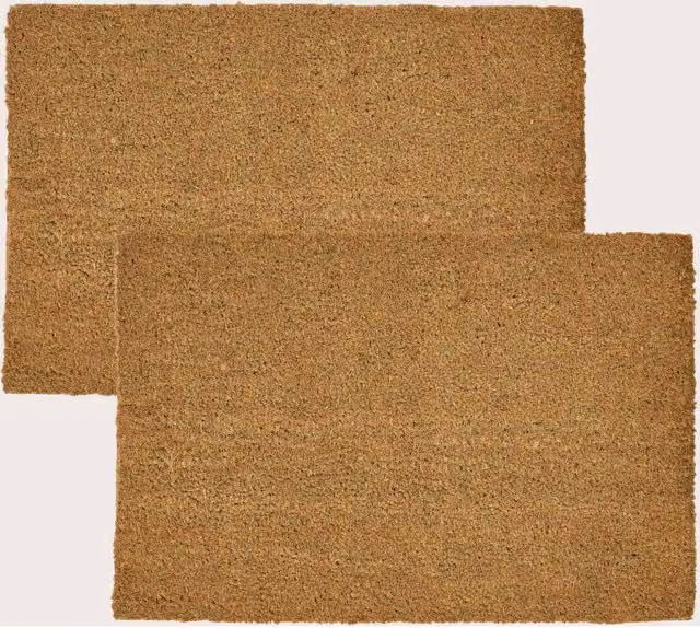 Homescapes Set of 2 Plain Rectangular Coir and Rubber Non-Slip Doormats, Brown, W/D: 60 x 40 cm