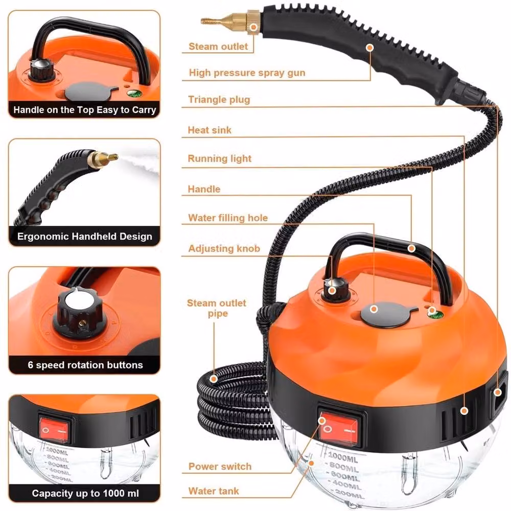 NESTLUNE Handheld High Pressure Multipurpose Steam Cleaner, Orange, W/D/H: 100 x 15 x 15 cm – 4