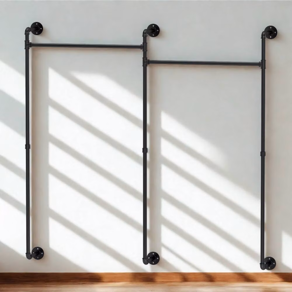 FURNOS Industrial Matt Black Metal Wall-Mounted Continuous Linear Tube Clothes Hanging Rail – 4