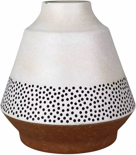 Four Candle Earthy Dotty Bamboo Skandi Vase in Beige and White, H: 18.0 cm, W: 17.8 cm, D: 17.8 cm