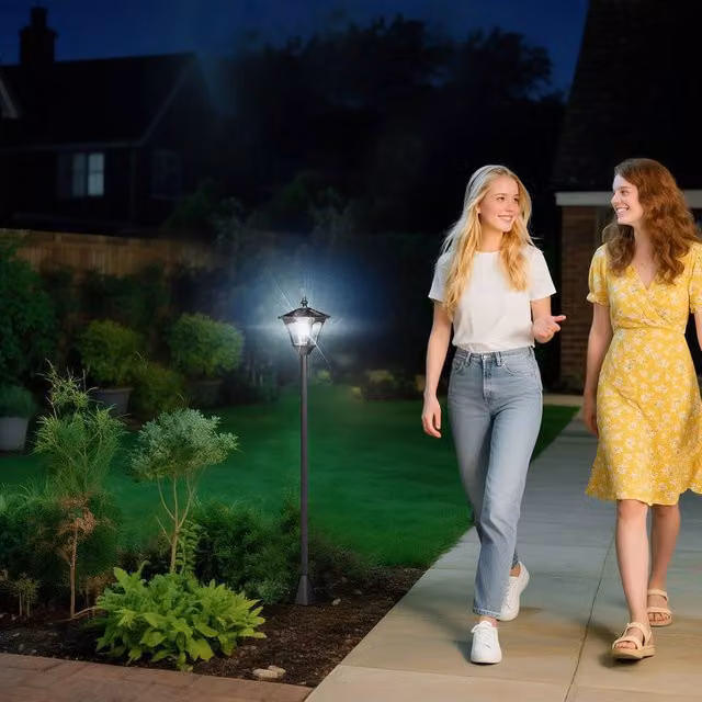 Outsunny Solar LED Garden Post Lamp with Base in Black – 2