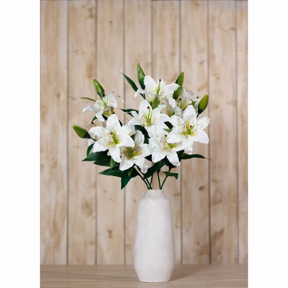 Lemon Pavilion White Madonna Lily Spray Single Stem Plastic Flower, Height: 87 cm – 2