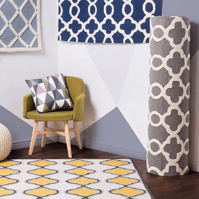 Wyld and Coco Grey and Beige Hand-Tufted Wool and Cotton Geometric Rug, W: 160 cm, L: 230 cm