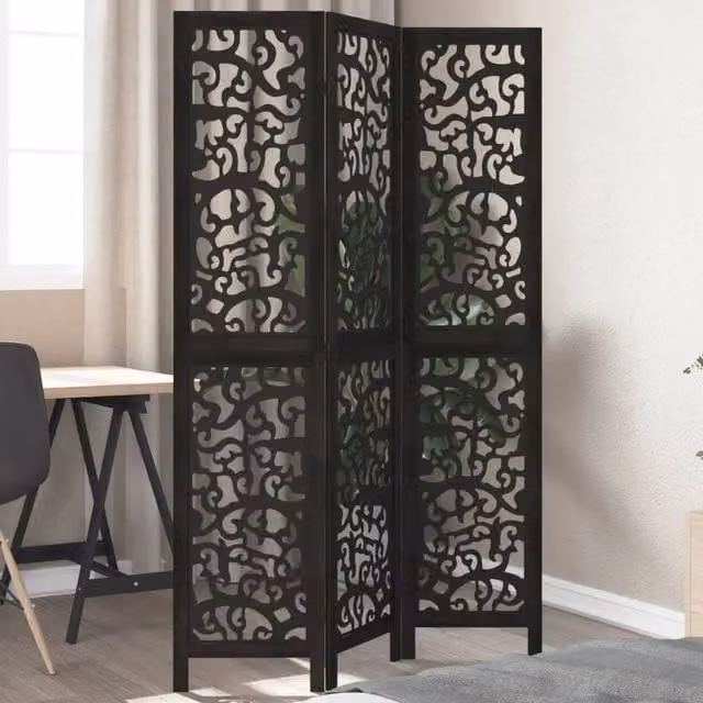 Berkfield Home 3-Panel Black Solid Paulownia Wood Room Divider – 1