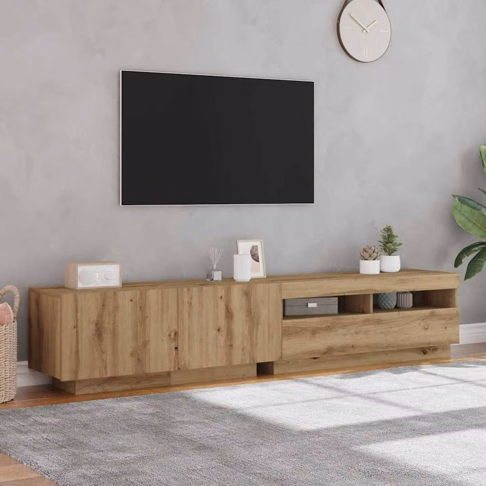 Berkfield Home Artisan Oak TV Cabinet with LED Lights in Brown, W/D/H: 200 x 35 x 40 cm – 3