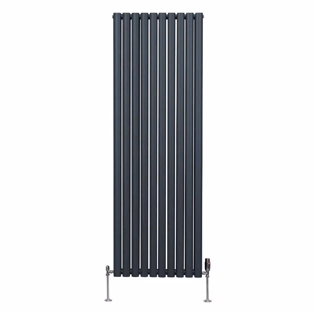 Monstershop Oval Column Radiator and Valves with Thermostat Head, Anthracite Grey, H: 180 cm, W: 60 cm – 2