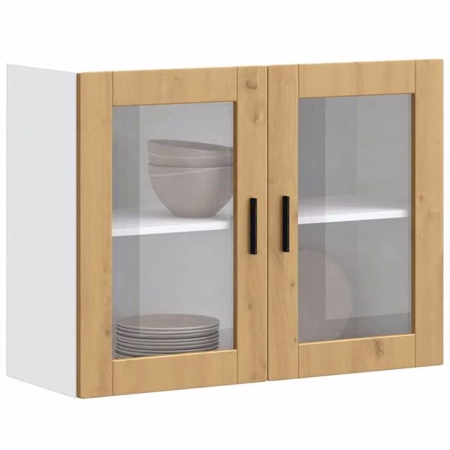 Berkfield Home Porto Artisan Oak Kitchen Wall Cabinet with Glass Doors in Brown – 1