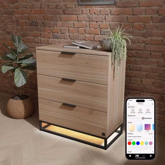 XR Living Denver Oak Chest of 3 Drawers with Integrated LED Lighting