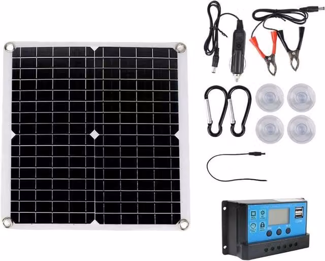 NESTLUNE 200W Polycrystalline 12V Solar Panel Trickle Battery Charger, Black, W: 1000 cm, H: 52 cm