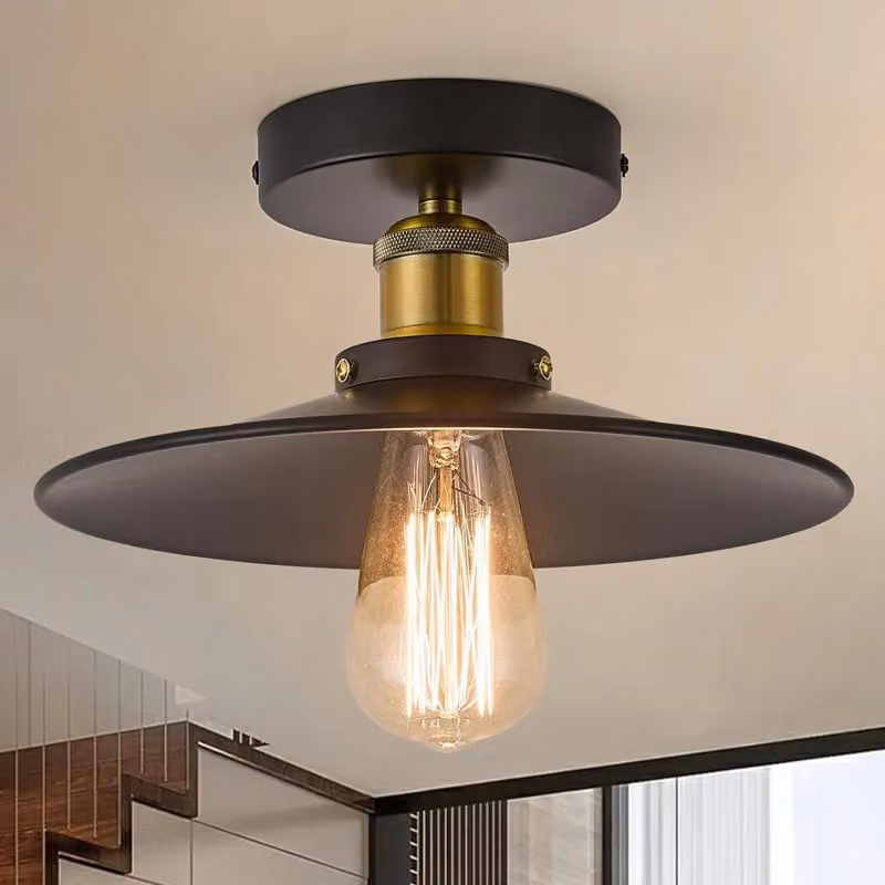 Garwarm Set of 2 Industrial Black Aluminium Flush Mount Ceiling Lights, Diameter: 26 cm – 5