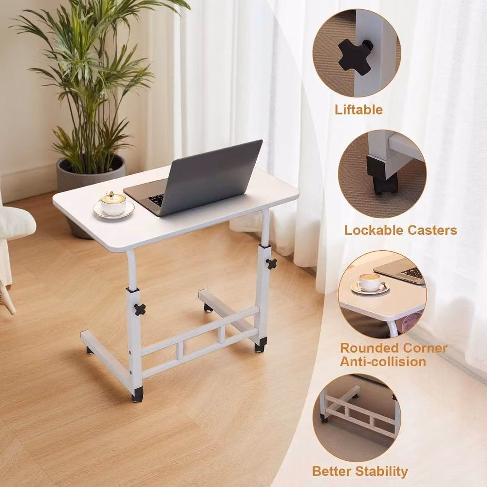 London Boutique Height Adjustable Rolling Laptop Table and Home Workstation in White – 4