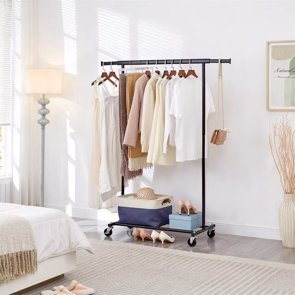 FLAVORA Heavy Duty Extendable Black Metal Clothes Rail with Matt Finish, Width: 50 cm – 3