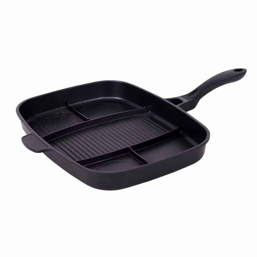 Menkind InGenious 5-in-1 Heavy-Duty Non-Stick Aluminium Lazy Man Frying Pan in Black – 4