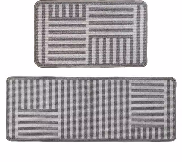 JVL Skyline Strata Machine Washable Non-Slip Door Mat and Runner Set in Grey