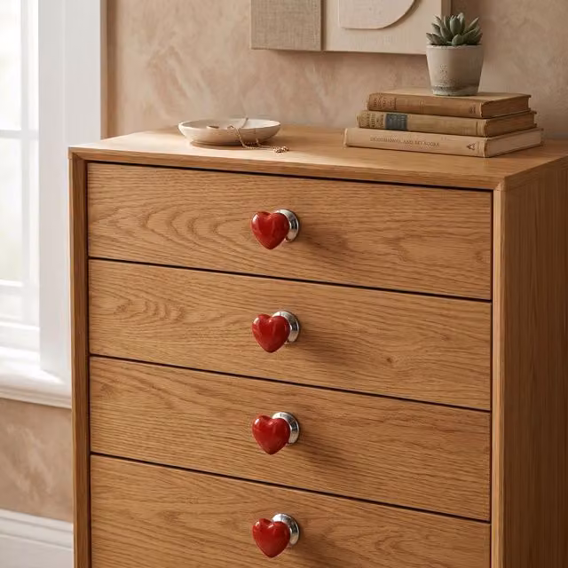 Orsina Polished Red Ceramic Heart Shape Drawer Knobs – 2