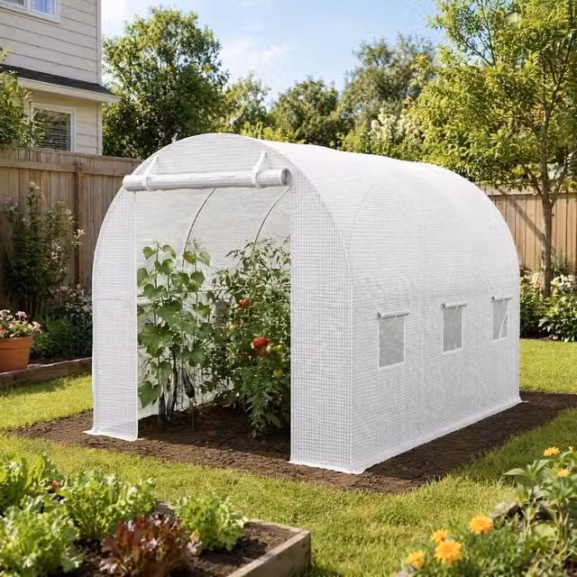 STILVORA White Plastic Greenhouse Replacement Cover with Roll-Up Windows, W 300 cm x D 200 cm x H 120 cm