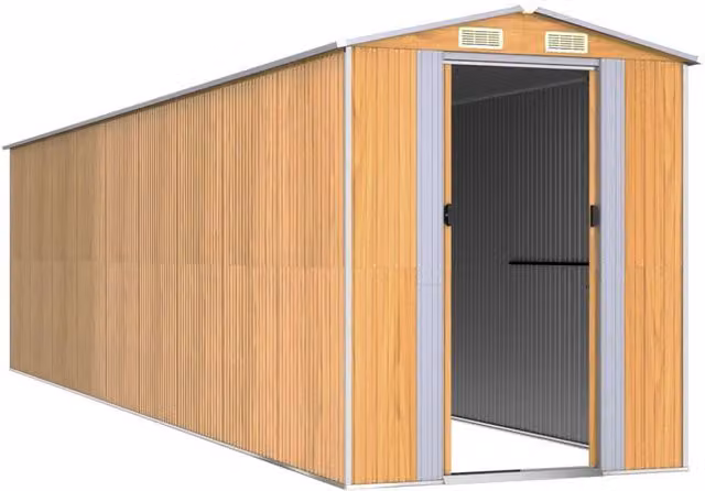 Berkfield Home Garden Shed in Light Brown, Galvanised Steel, W/D/H: 772 x 192 x 223 cm