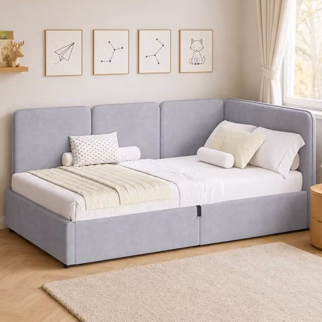 Merax Modern Single Velvet Ottoman Daybed with Reversible Corner Design, Grey, W/D/H: 90 x 190 cm – 1