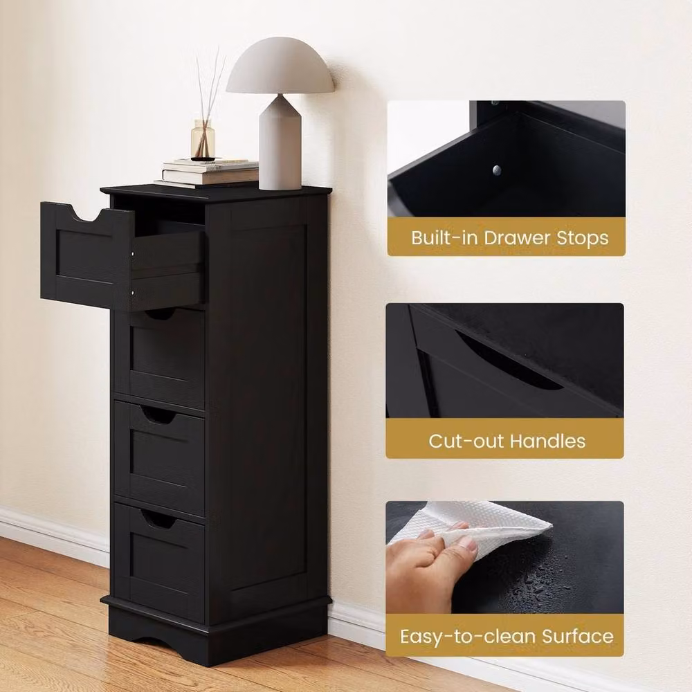 VOGREX Black Matt Freestanding Narrow Bathroom Storage Cabinet – 4