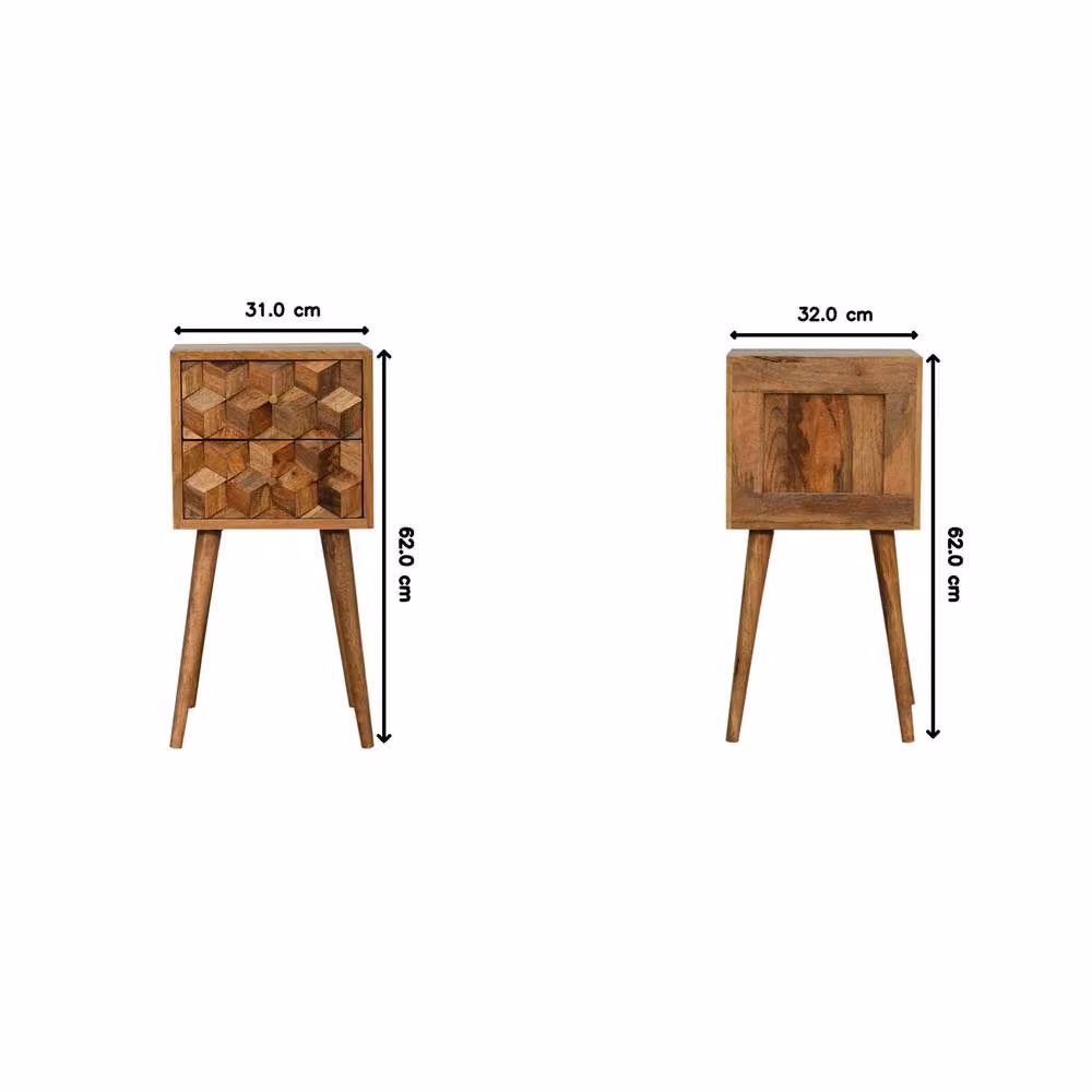 Direct Wicker Brown Solid Wood Carved Mini Cube 2 Drawer Bedside Cabinet W: 30.0 cm, D: 30.0 cm, H: 62.0 cm – 2