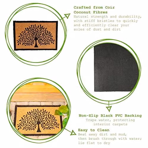 Nicola Spring Tree of Life Coir Door Mat, Brown and Multicolour, W: 60 cm, D: 40 cm – 3