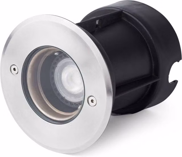 Faro Saltwater Resistant Stainless Steel Round Ground Recessed Garden Spotlight in Silver and Grey