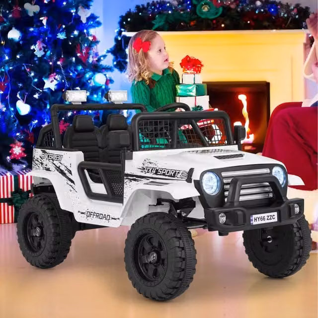 Costway White Electric Ride On Jeep Car Toy with Rechargeable Battery