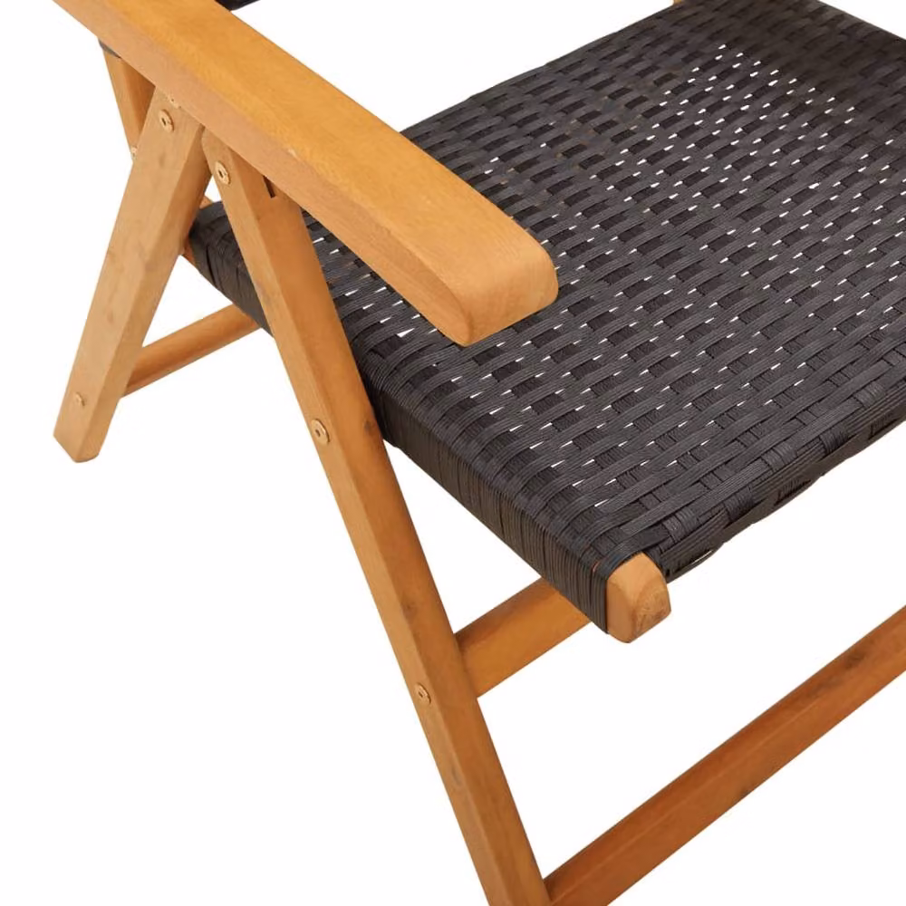 Berkfield Home 8-Piece Reclining Garden Chair Set in Black Poly Rattan with Acacia Wood Frame and Textilene Cushions – 4