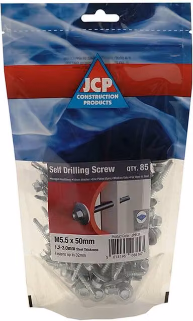 JCP Construction Products Metalfix Self-Drilling Metal Screws, Silver, Diameter: 5.5 mm, Length: 50 mm