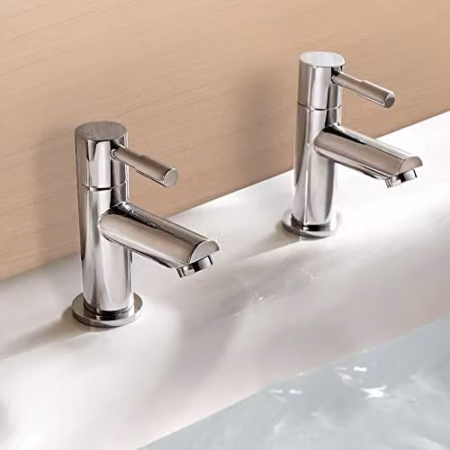 Nes Home Chrome Brass Two-Handle Hot and Cold Bath Tap Set in Silver